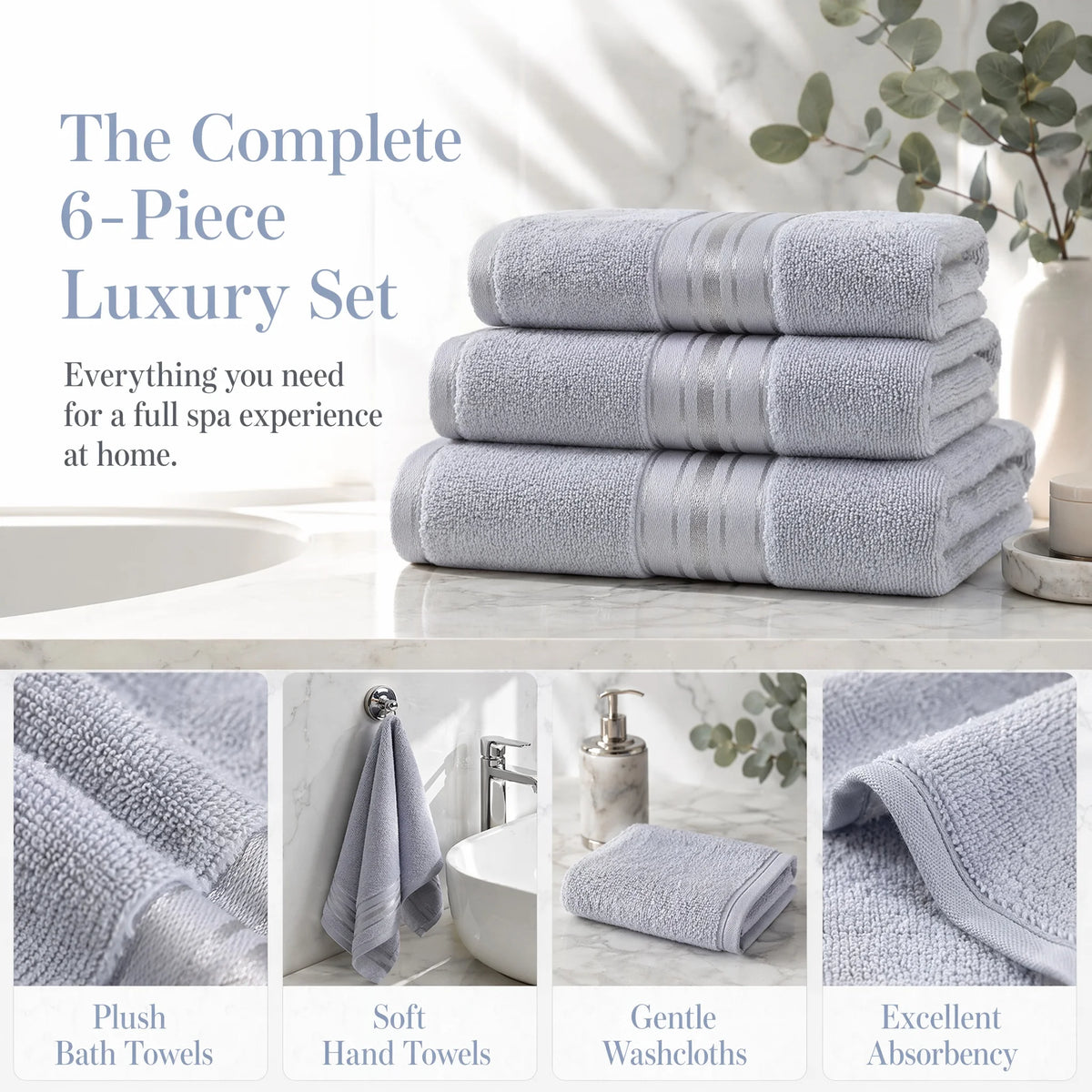 Luxury Turkish Cotton Bathroom Towel Set With Washcloths