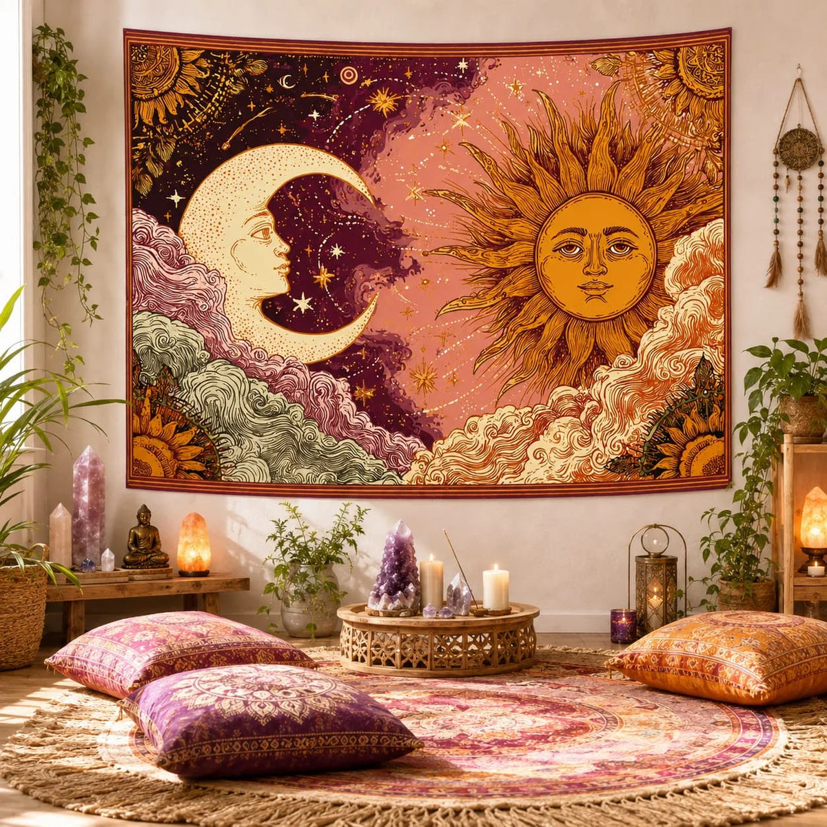 Celestial Sun And Moon Tapestry Wall Hanging Decor for Bedroom and Living Room