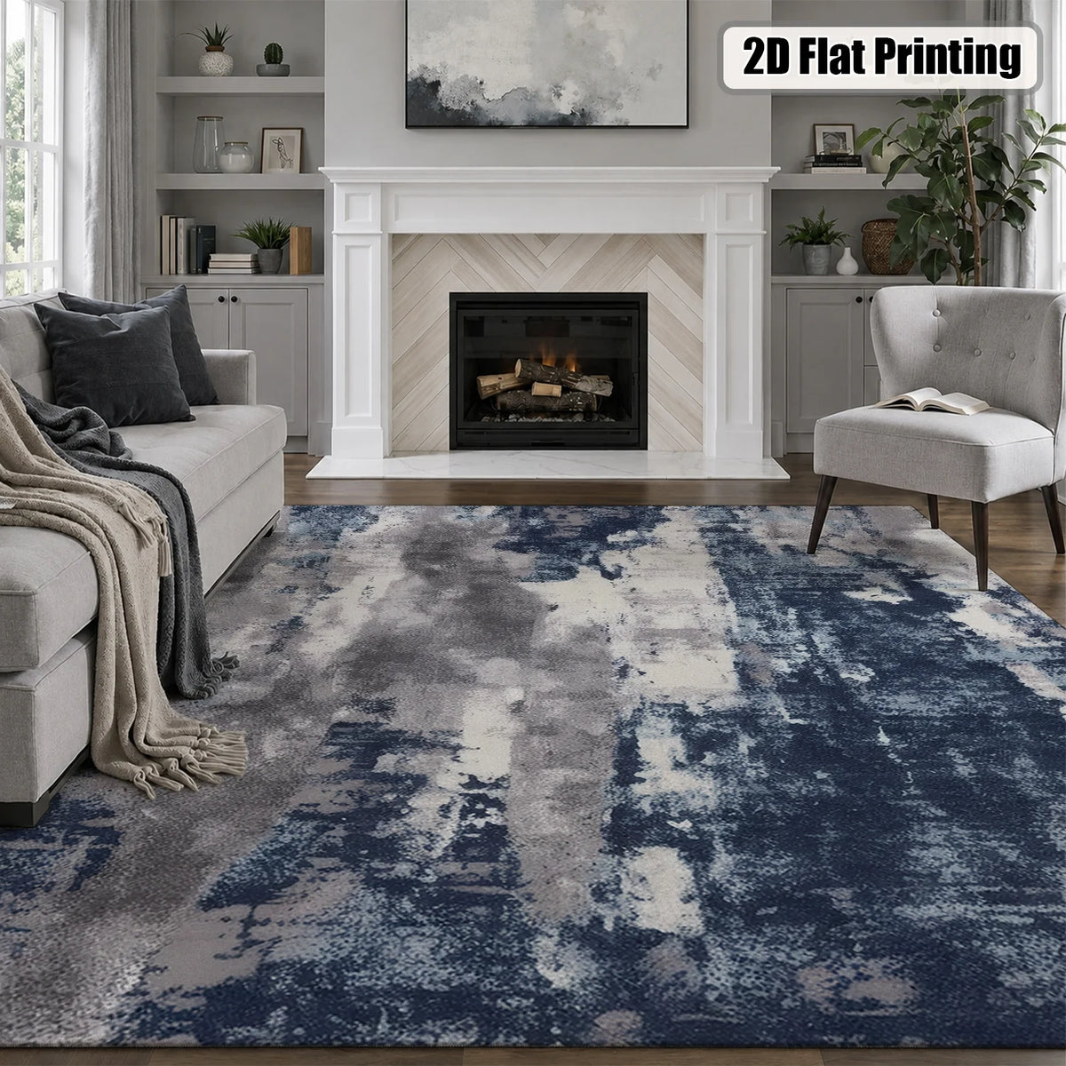 Soft Velvet Washable Abstract Area Rug With Non Slip Backing