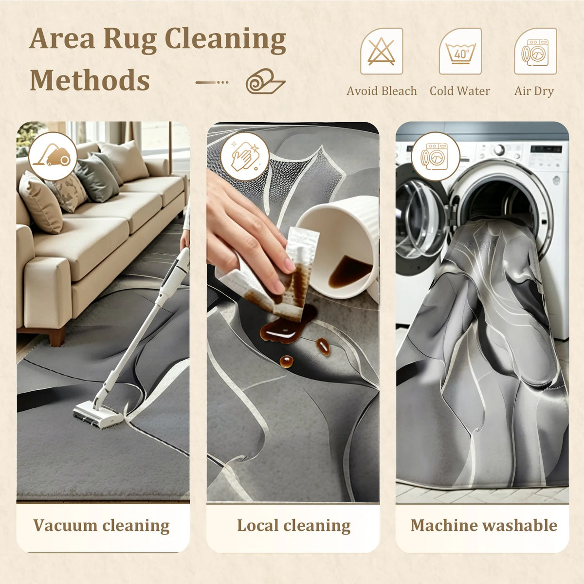 Washable Abstract Area Rug With Velvet Non Slip Backing
