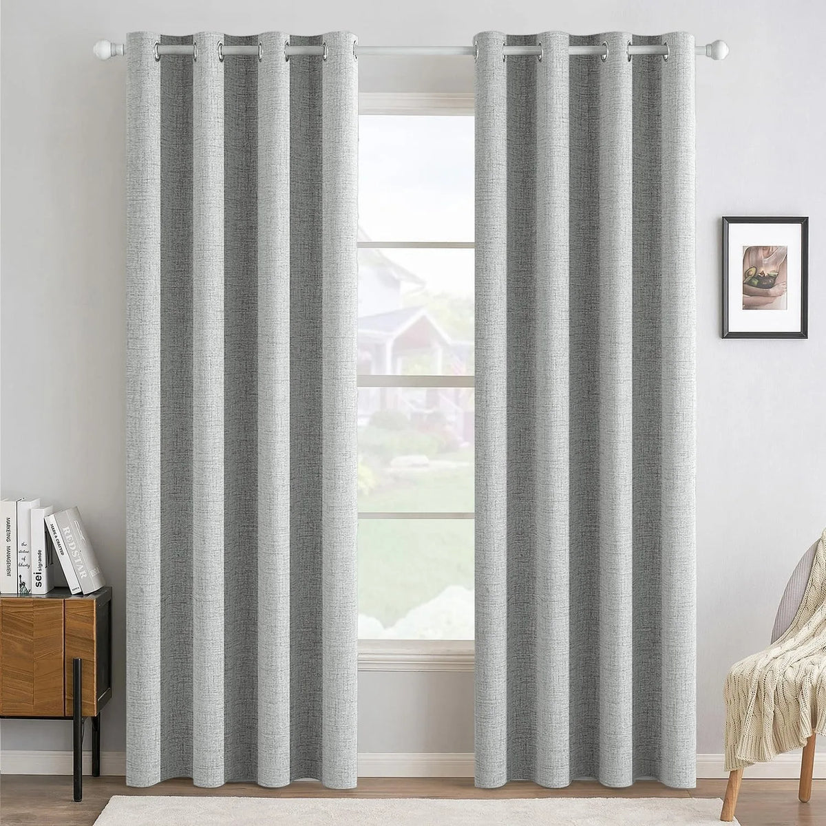 Linen Textured Full Light Blocking Thermal Insulated Grommet Curtains