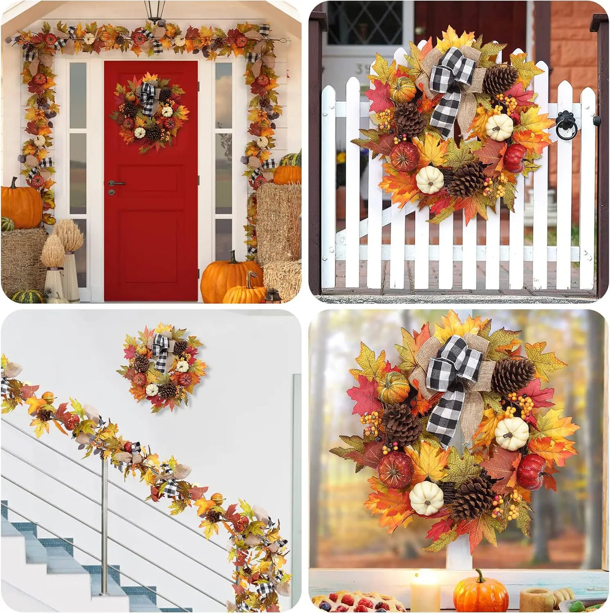 Garvee Autumn Pumpkin Wreath With Harvest Foliage For Door Decor