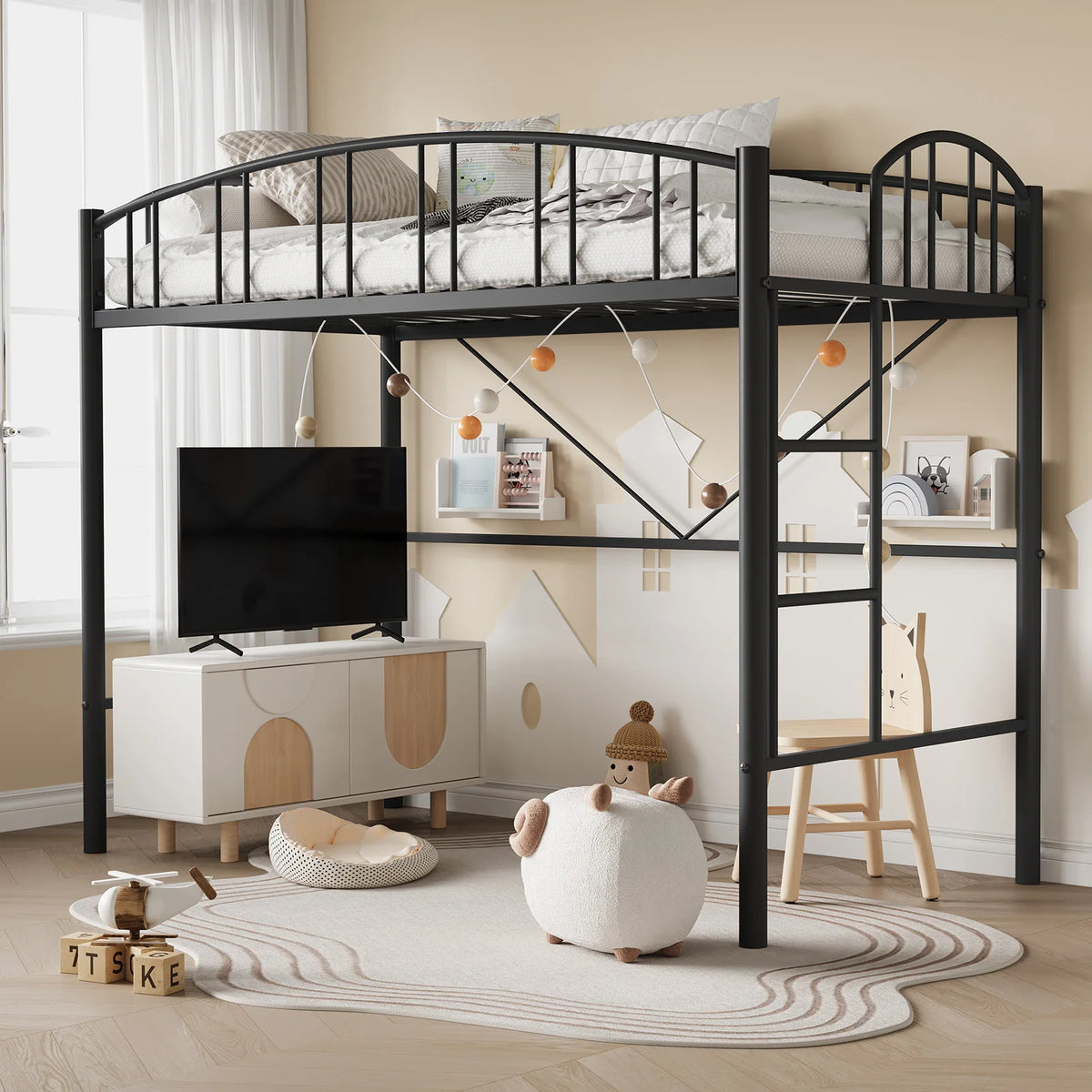 GarveeLife Heavy Duty Metal Loft Bed Frame With Guardrail
