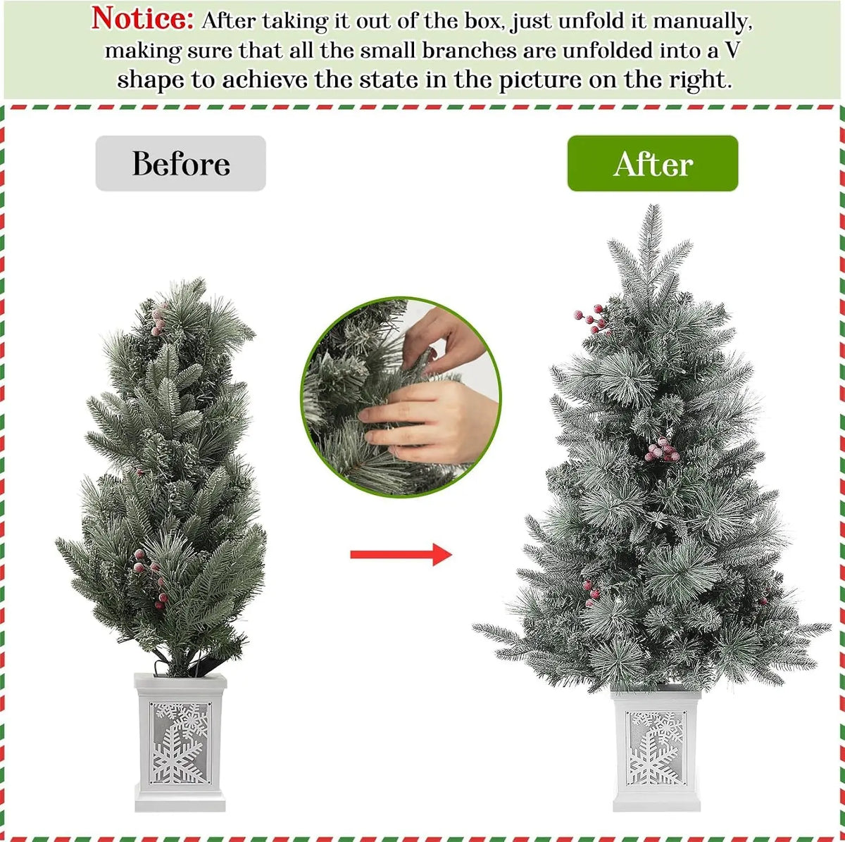 Snow-Flocked Pre-Lit Christmas Tree with Gingerbread Light Base