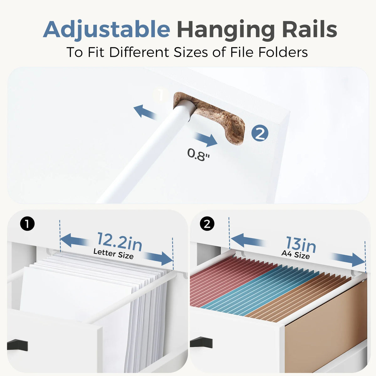 JHK Wooden Rolling File Cabinet With Drawers And Lockable Wheels