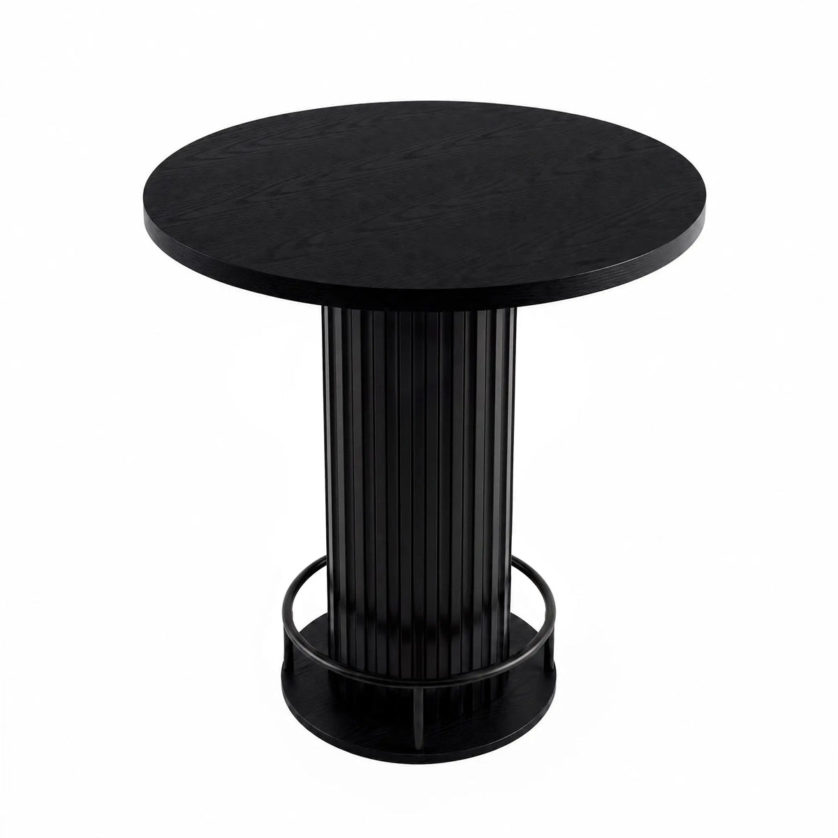 31.5 Inch Round Bar Table, 39.4 Inch High Bistro Pub Table With Iron Wave Base, Footrest, Wood Grain Top For Small Spaces Home
