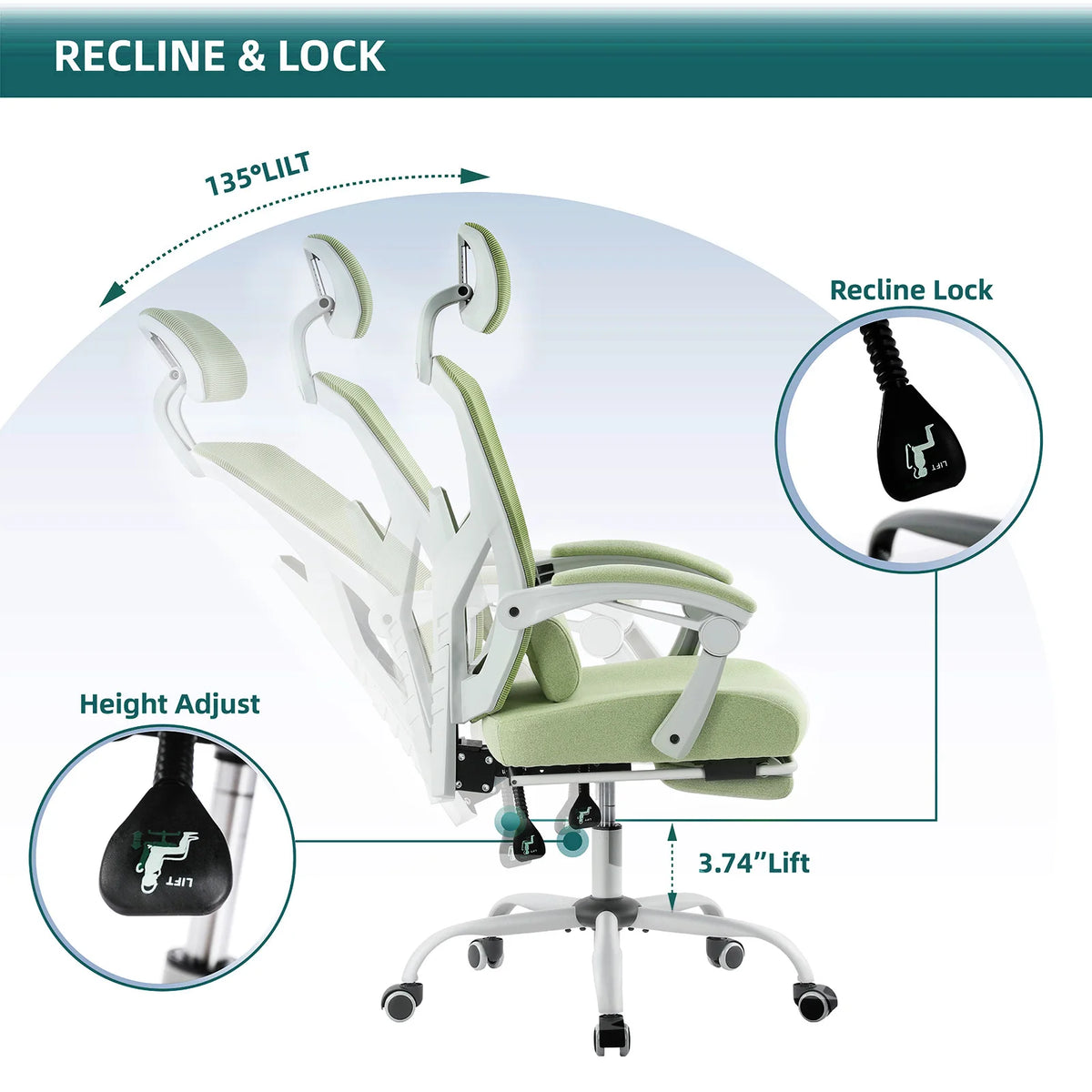 JHK Ergonomic Mesh Reclining Swivel Gaming Chair With Lumbar Support