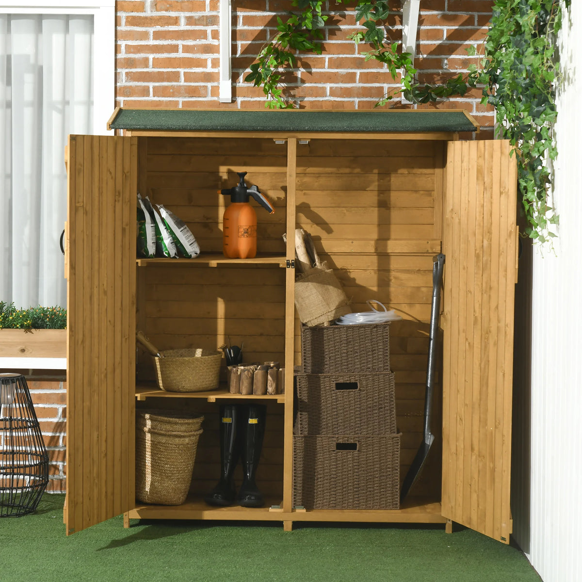 Outsunny Waterproof Wooden Garden Storage Shed With Shelves And Lock