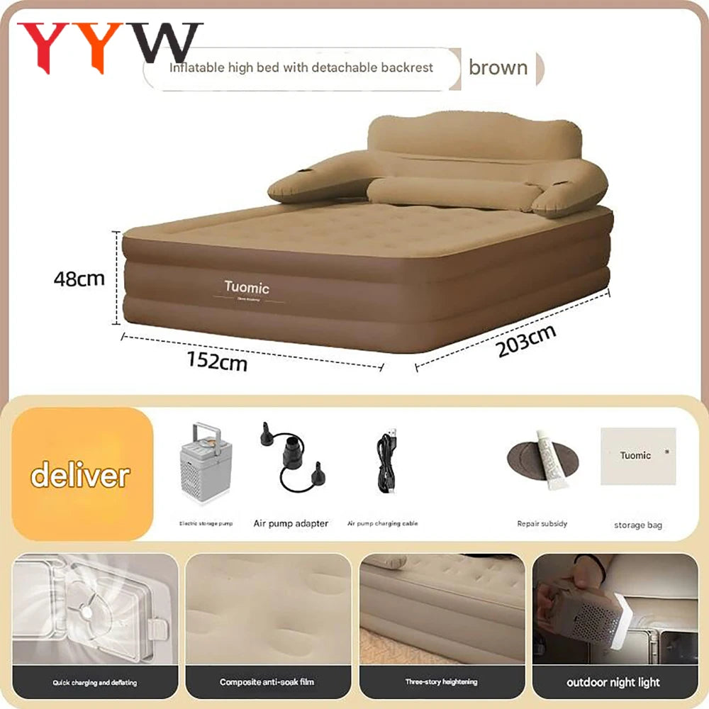 New 2 Persons Inflatable Mattress Camping Folding Outdoor Indoor Home Air Cushion 48cm High Bed Lazy Laying Soft Skin-friendly