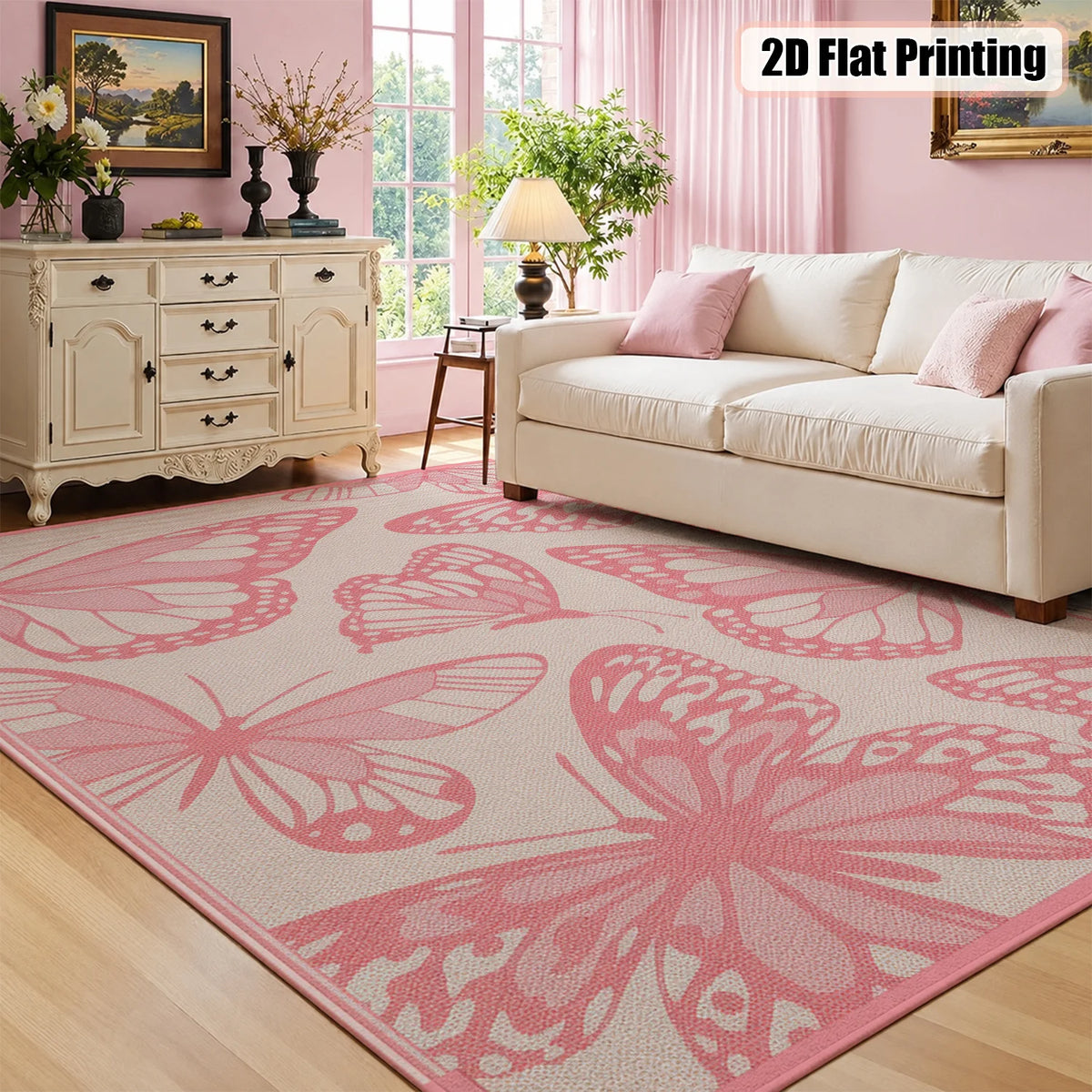 Soft Velvet Butterfly Rug With Non Slip Backing, Machine Washable