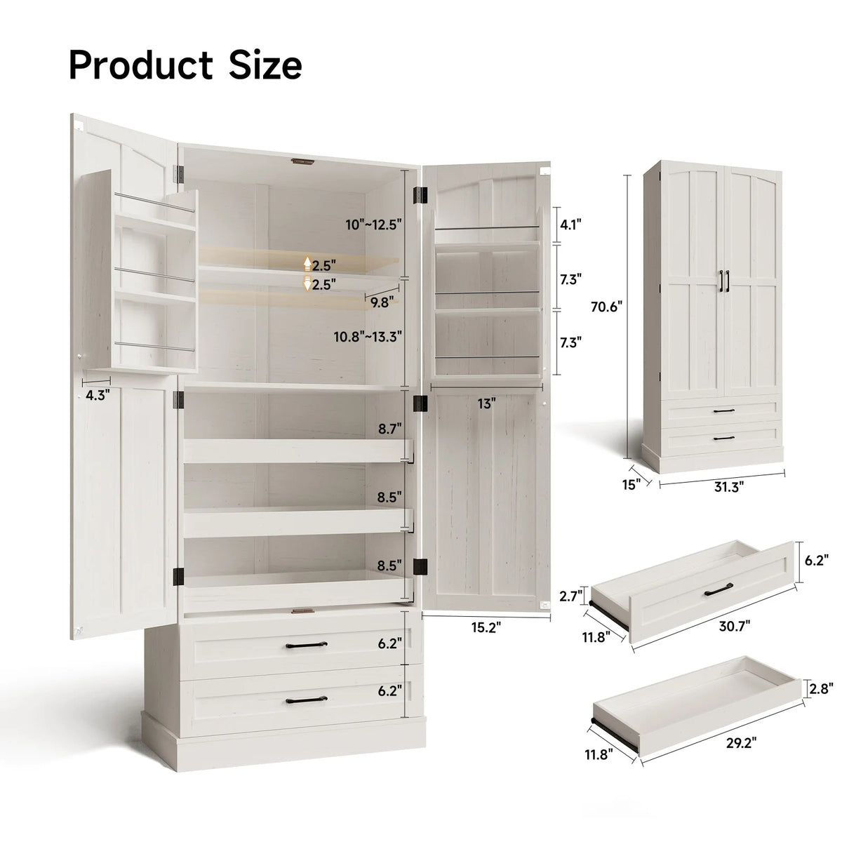 ONBRILL Six Door Farmhouse Kitchen Pantry Cabinet With Shelves