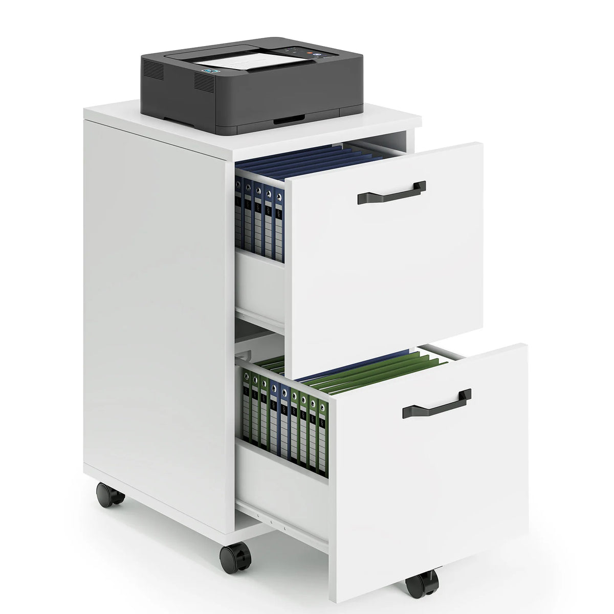 JHK Wooden Rolling File Cabinet With Drawers And Lockable Wheels
