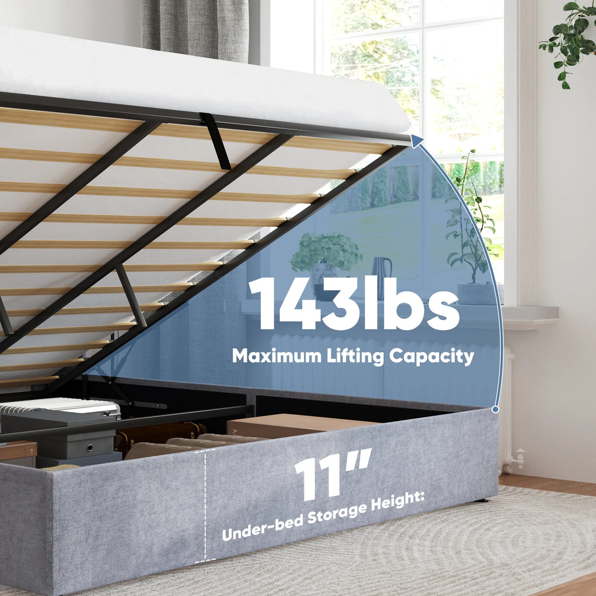 JHK Lift Up Storage Bed Modern Upholstered Platform Bed Frame with Wingback Headboard Hydraulic Lift Storage No Box Spring Needed Easy Assembly For Bedroom