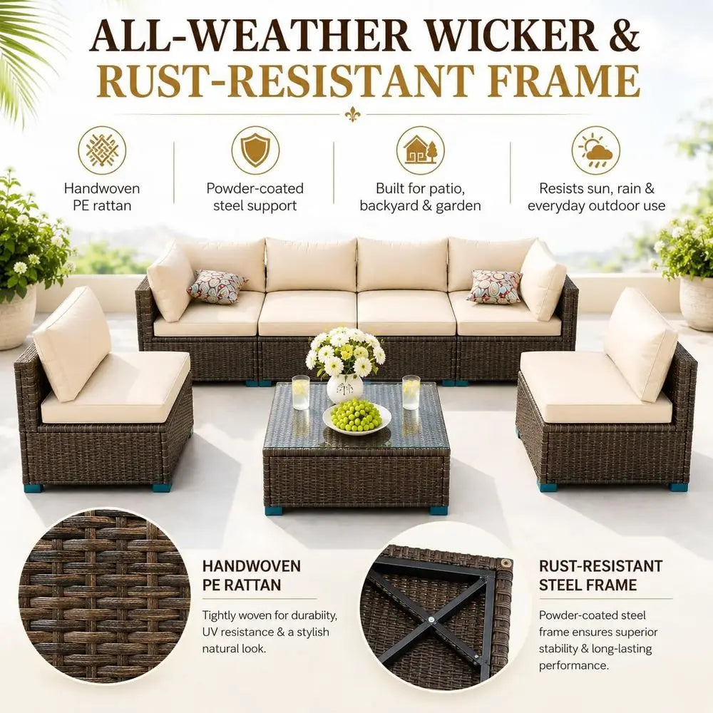 All Weather Wicker Patio Sectional Sofa Set With Coffee Table