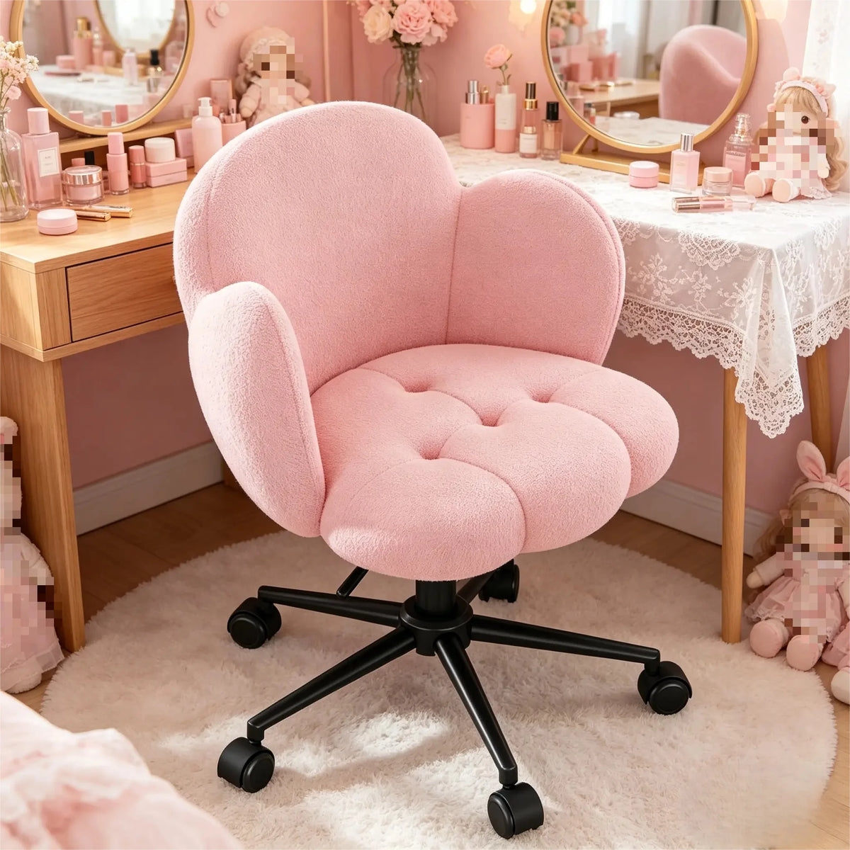 EnHomee Petal Vanity Chair With Wheels, Adjustable Swivel Desk Chair