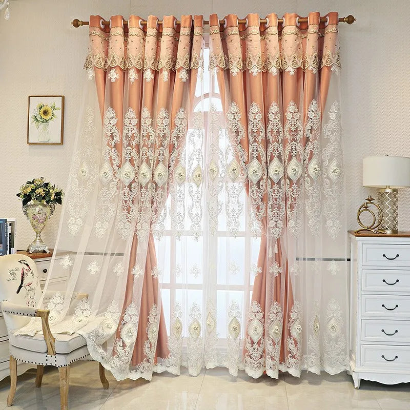Vintage Embroidered Curtains With 3D Relief, Dual Layer Privacy Design