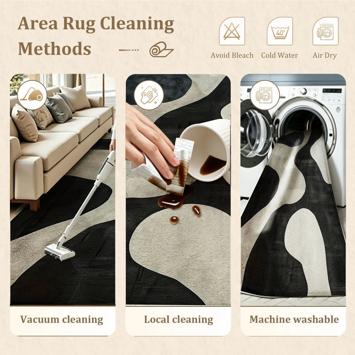 Machine Washable Velvet Abstract Rug With Non Slip Backing