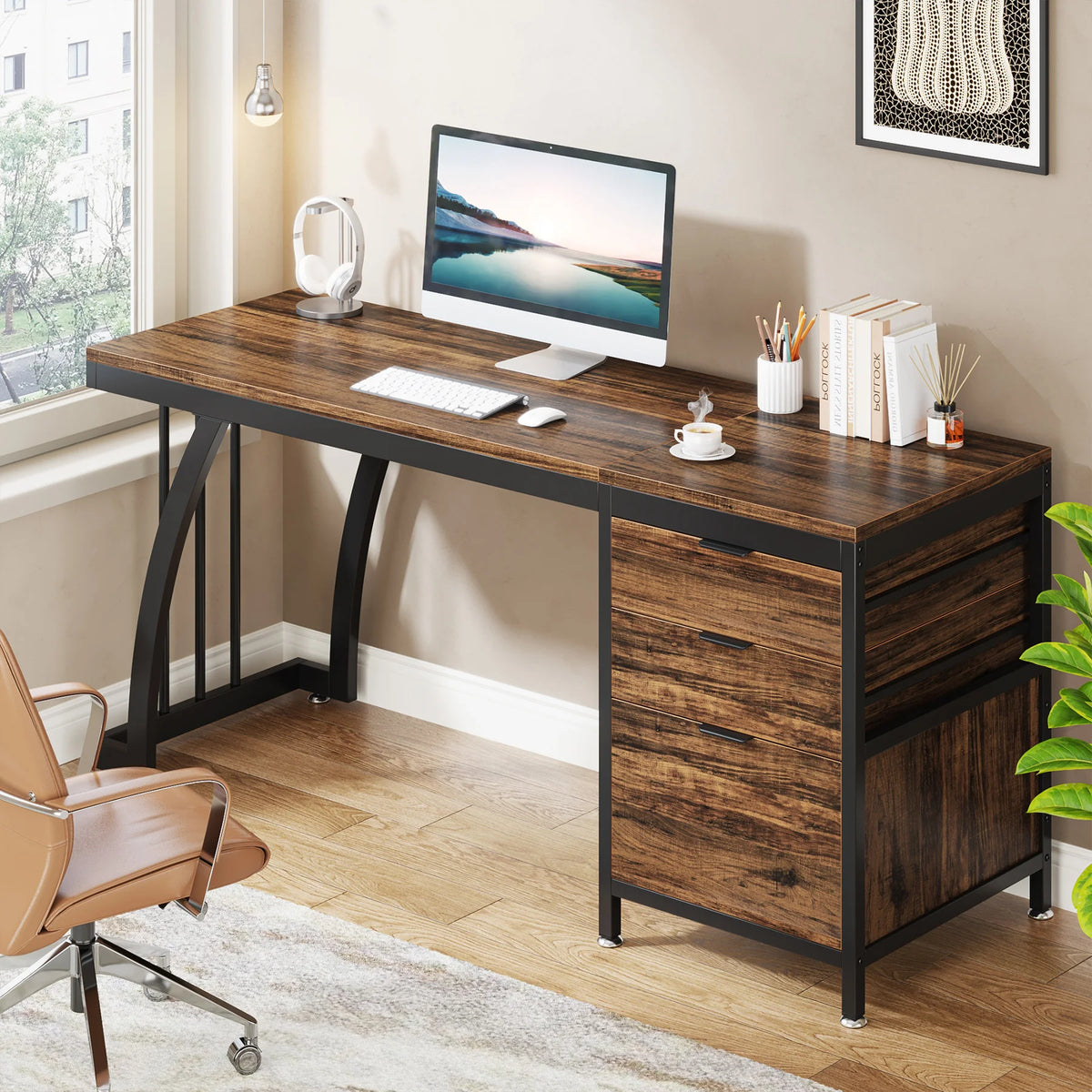 Tribesigns Computer Desk With Reversible Drawers And Industrial Style