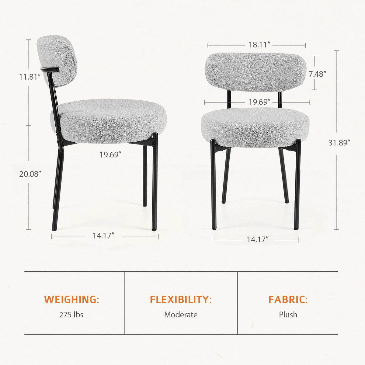 JHK Ergonomic Dining Chairs with Curved Backrests and Metal Legs