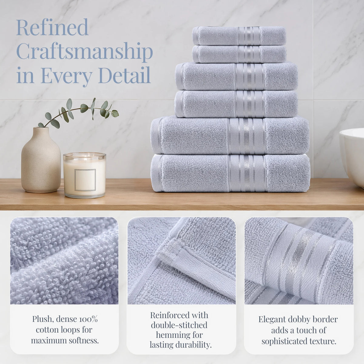 Luxury Turkish Cotton Bathroom Towel Set With Washcloths