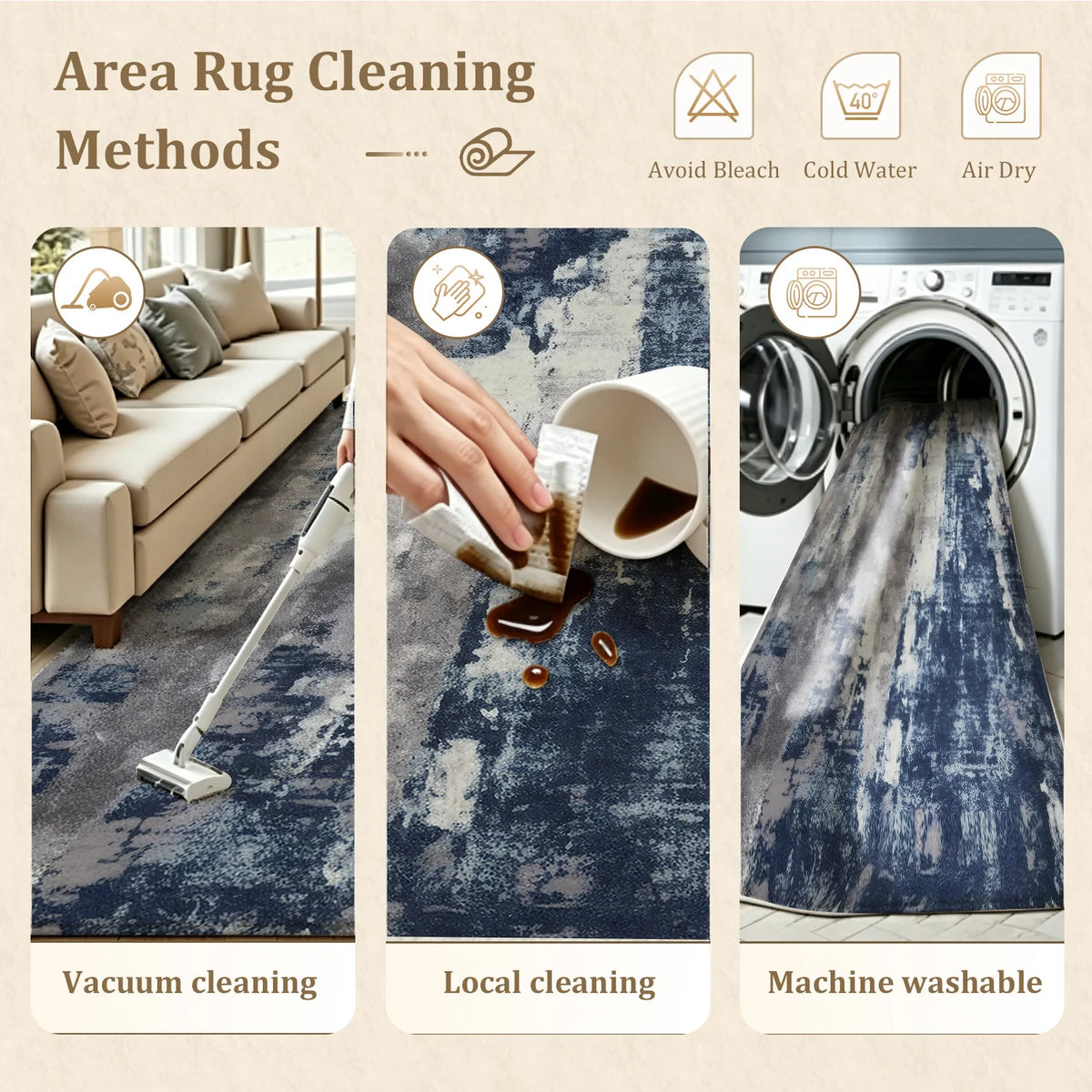 Soft Velvet Washable Abstract Area Rug With Non Slip Backing