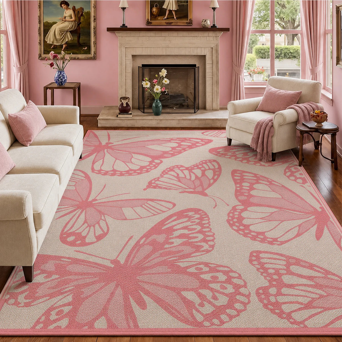 Soft Velvet Butterfly Rug With Non Slip Backing, Machine Washable