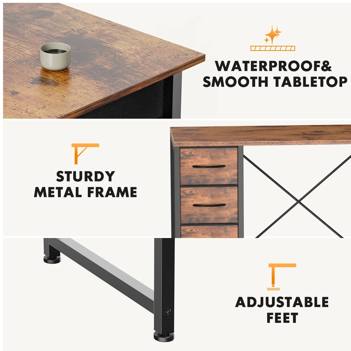 JHK Computer Desk With Fabric Drawers For Office Gaming And Study