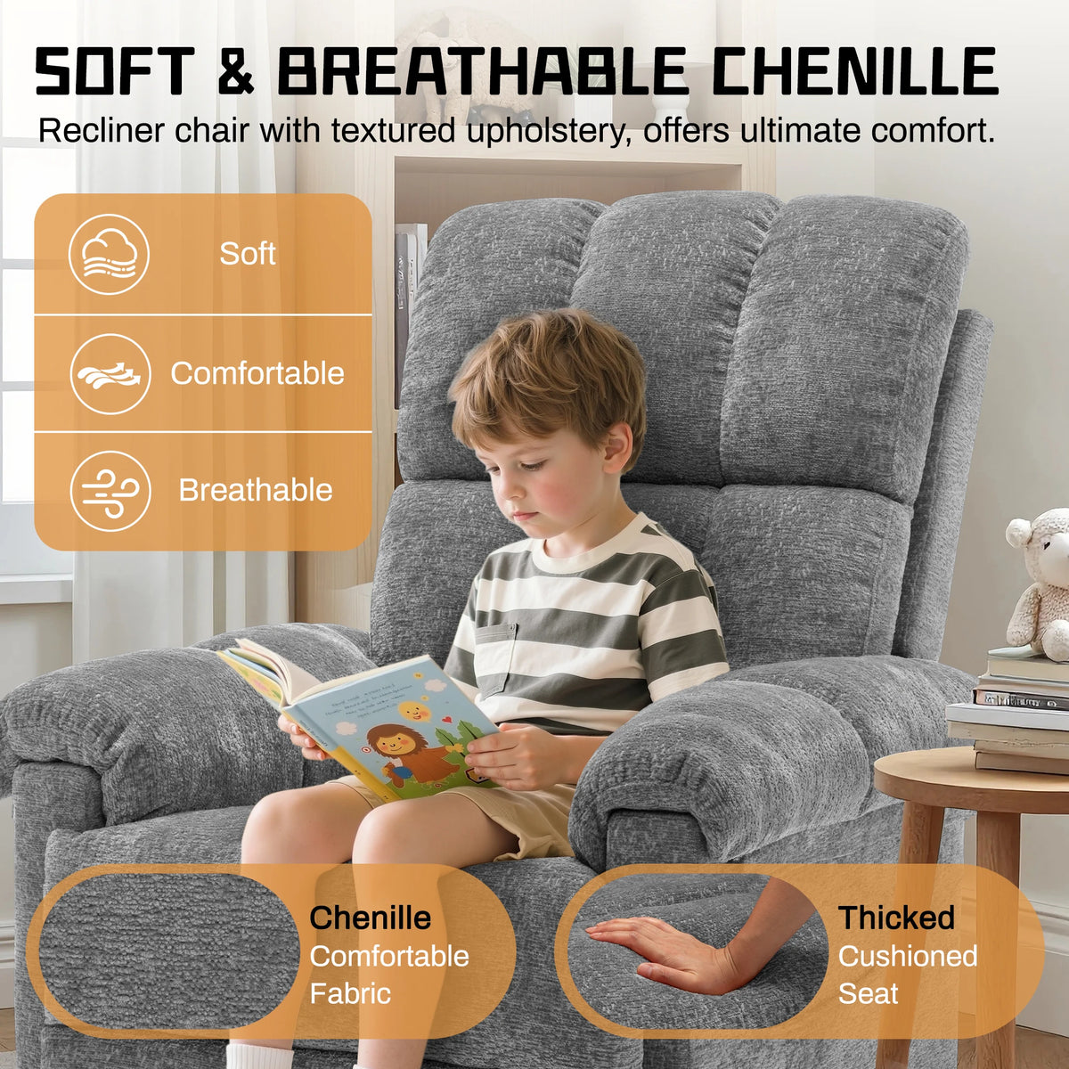 KORSER Swivel Rocker Recliner Chair with Side Pockets