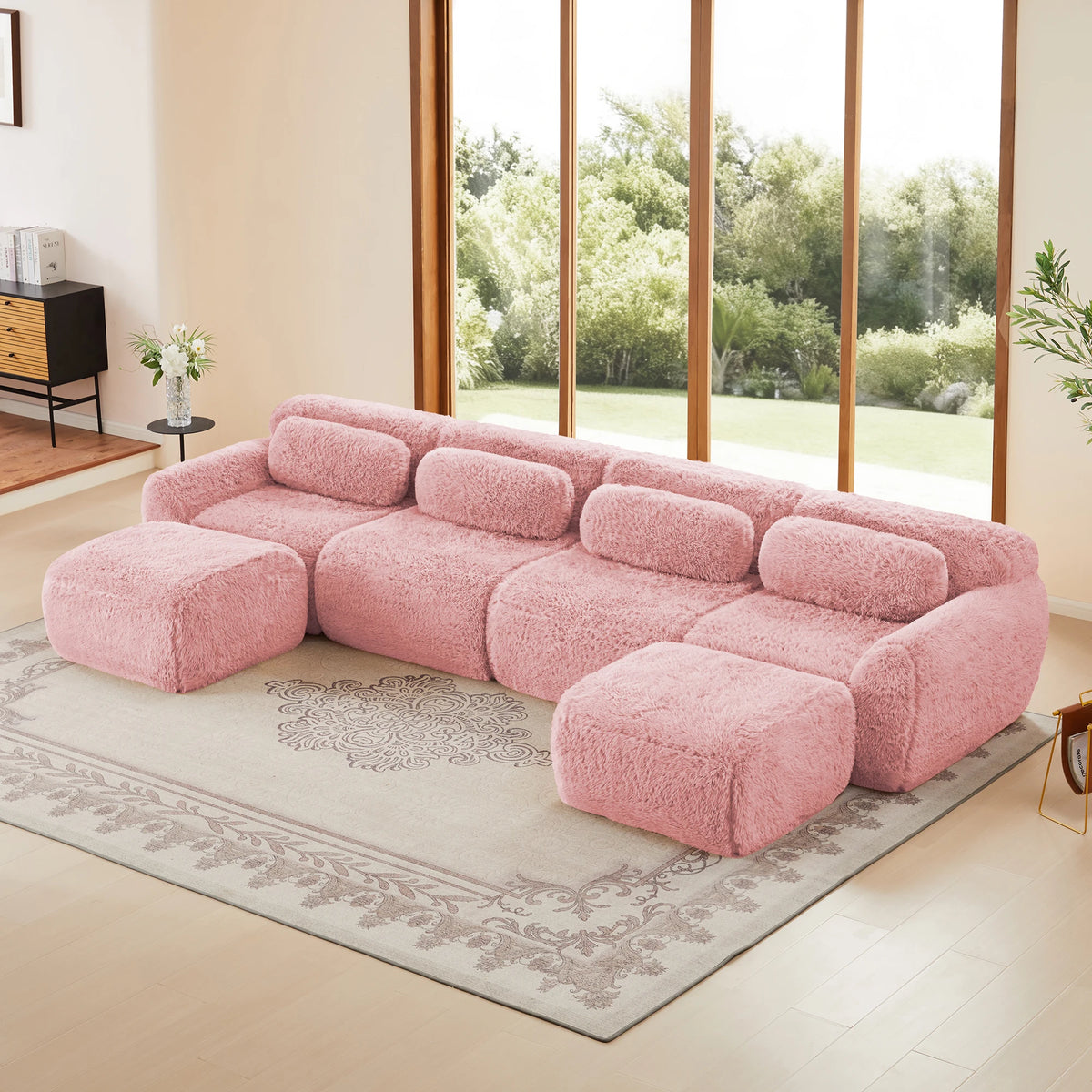 U Shaped Modular Boneless Sofa With Plush Ergonomic Cushions