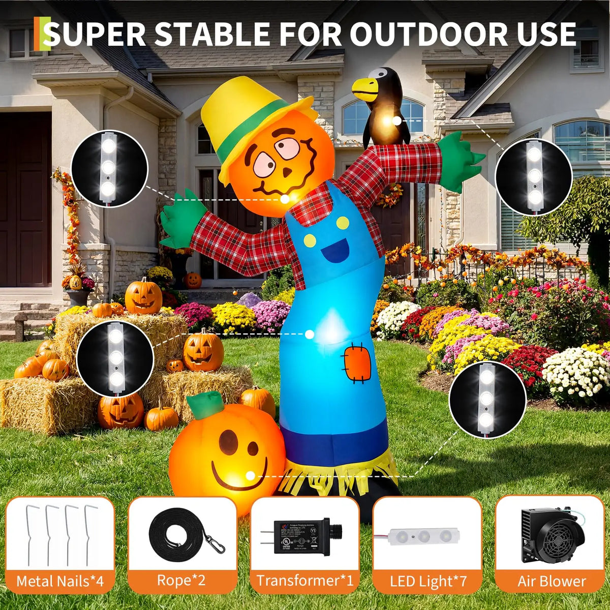 Halloween Inflatable Pumpkin Scarecrow Lighted Outdoor Decor for Porch Lawn