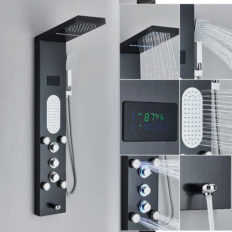 Shinesia LED Shower Panel With Massage Jets And Rainfall Faucet