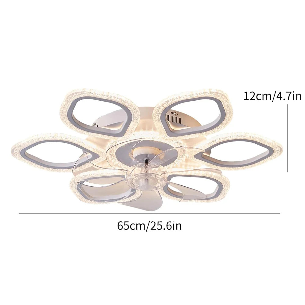 Ceiling Fan Light with 6-Petal Design, 6 Wind Speed Settings, Stepless Dimming, Timer Function, Reversible Motor, Suitable for Both Winter and Summer Use, Ideal for Bedrooms, Living Rooms, and above Dining Tables