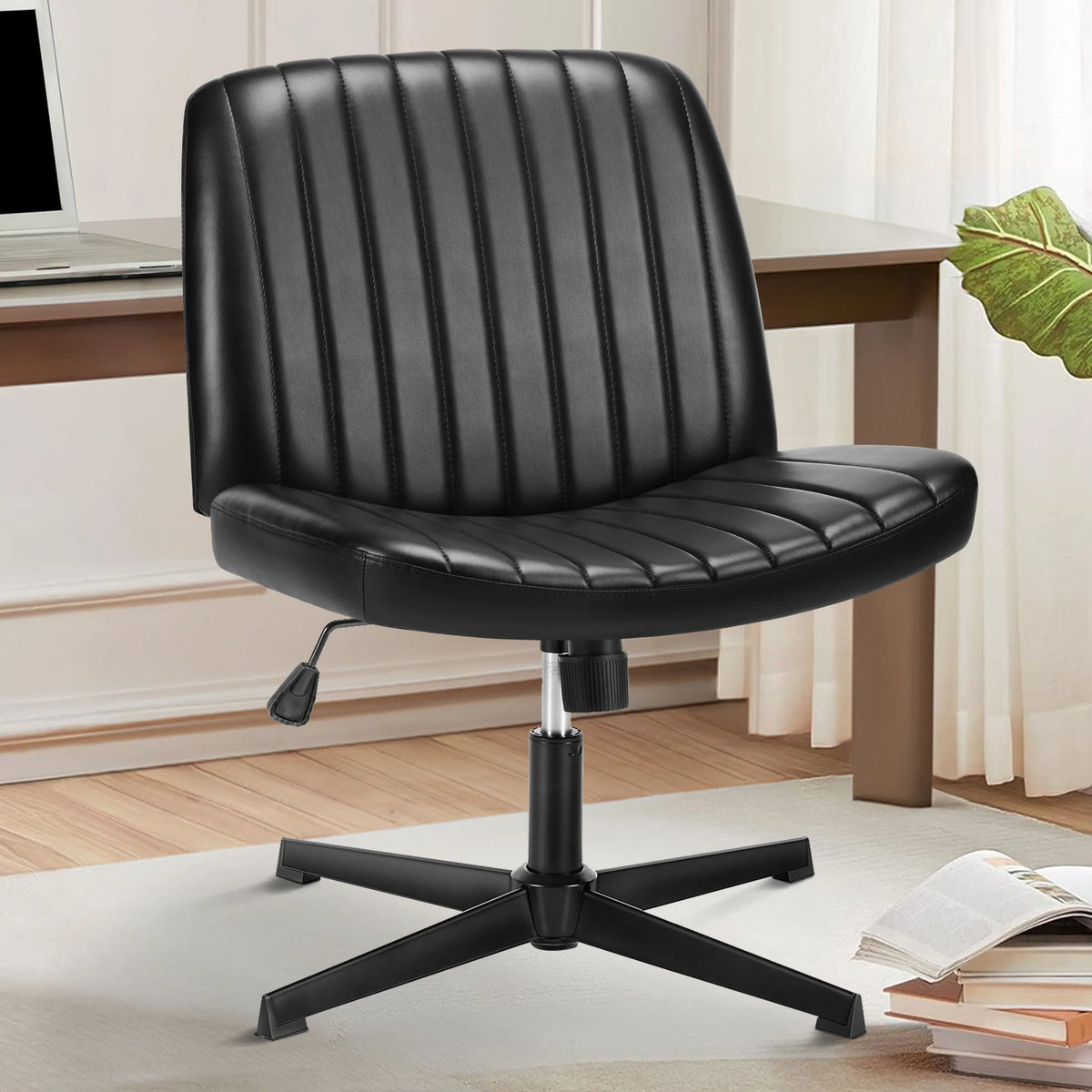 MCQ Ergonomic Armless Office Chair With Adjustable Height Padded Backrest