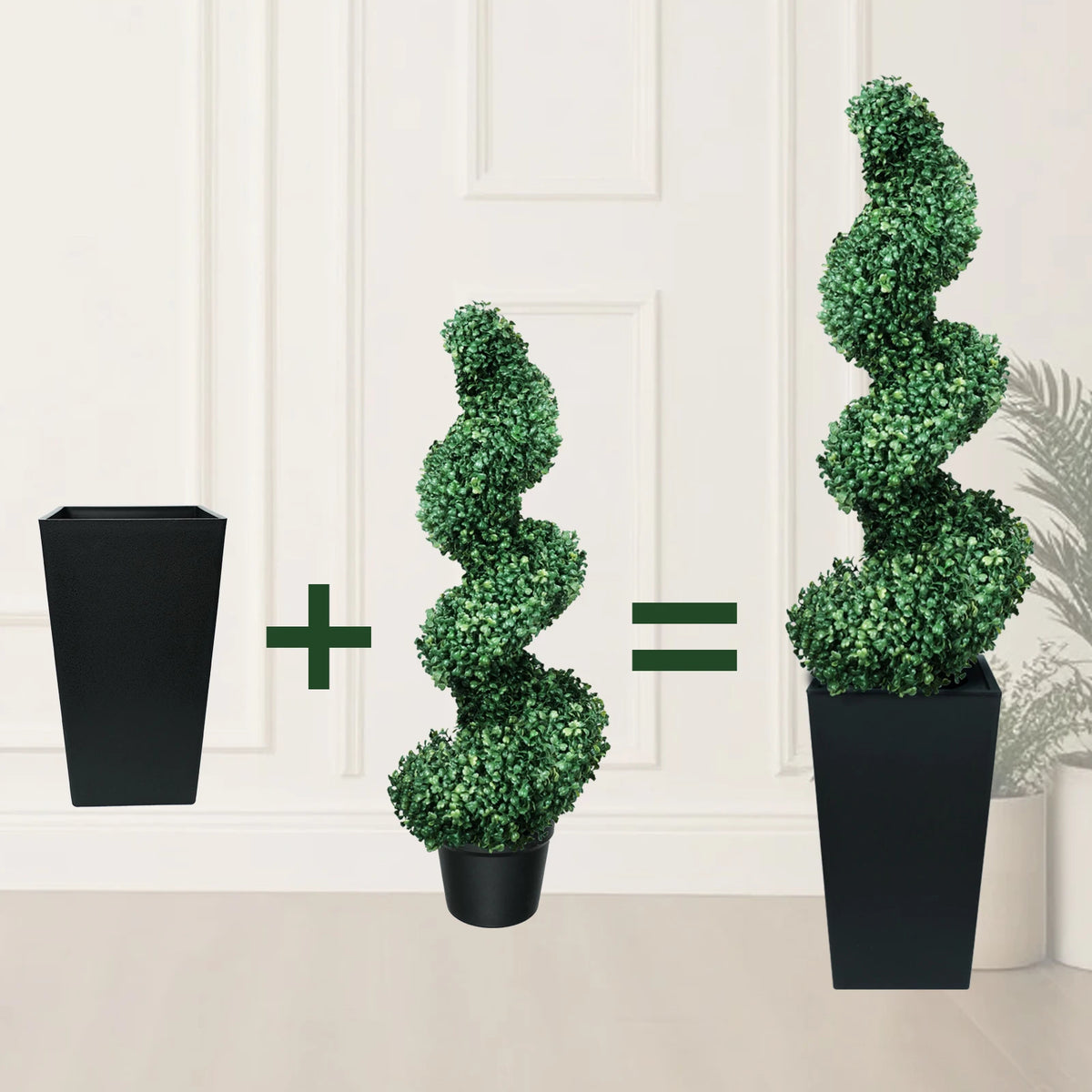 Olitree Artificial Boxwood Spiral Topiary Trees With Planters for Home