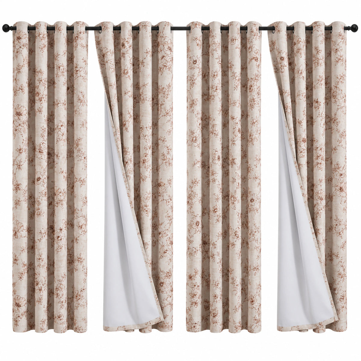 Floral Print Blackout Curtains With Thermal Insulation And Noise Reduction