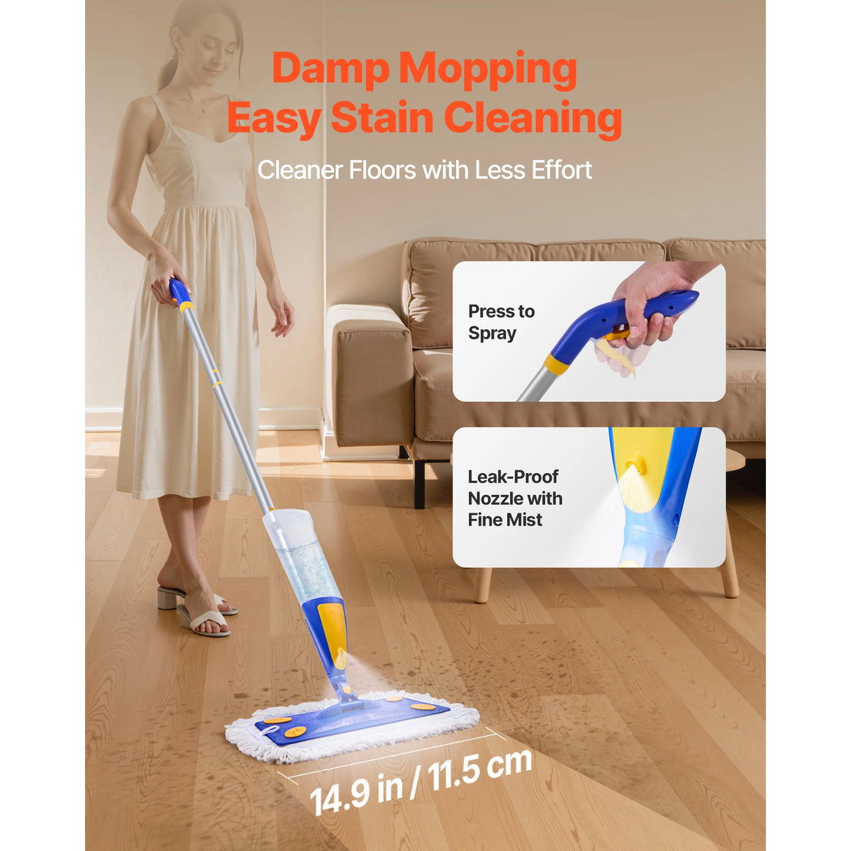 SucceBuy Spray Mop with 3 Washable Pads 27oz Refillable Water Tank for Dry Wet Floor Cleaning Home Use for Tile/Vinyl/Wood Floor