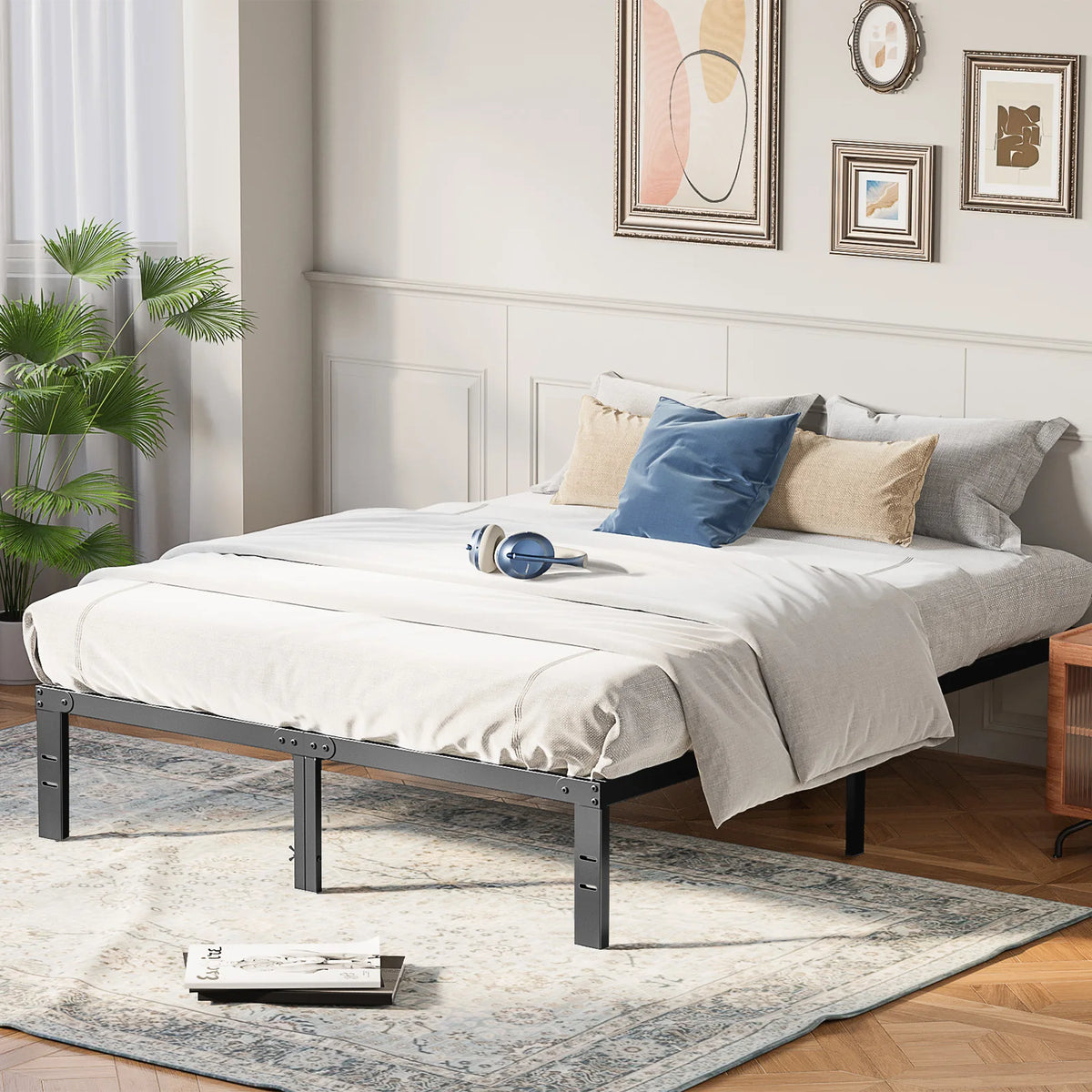 JHK Metal Platform Bed Frame With Sturdy Steel Slat Support