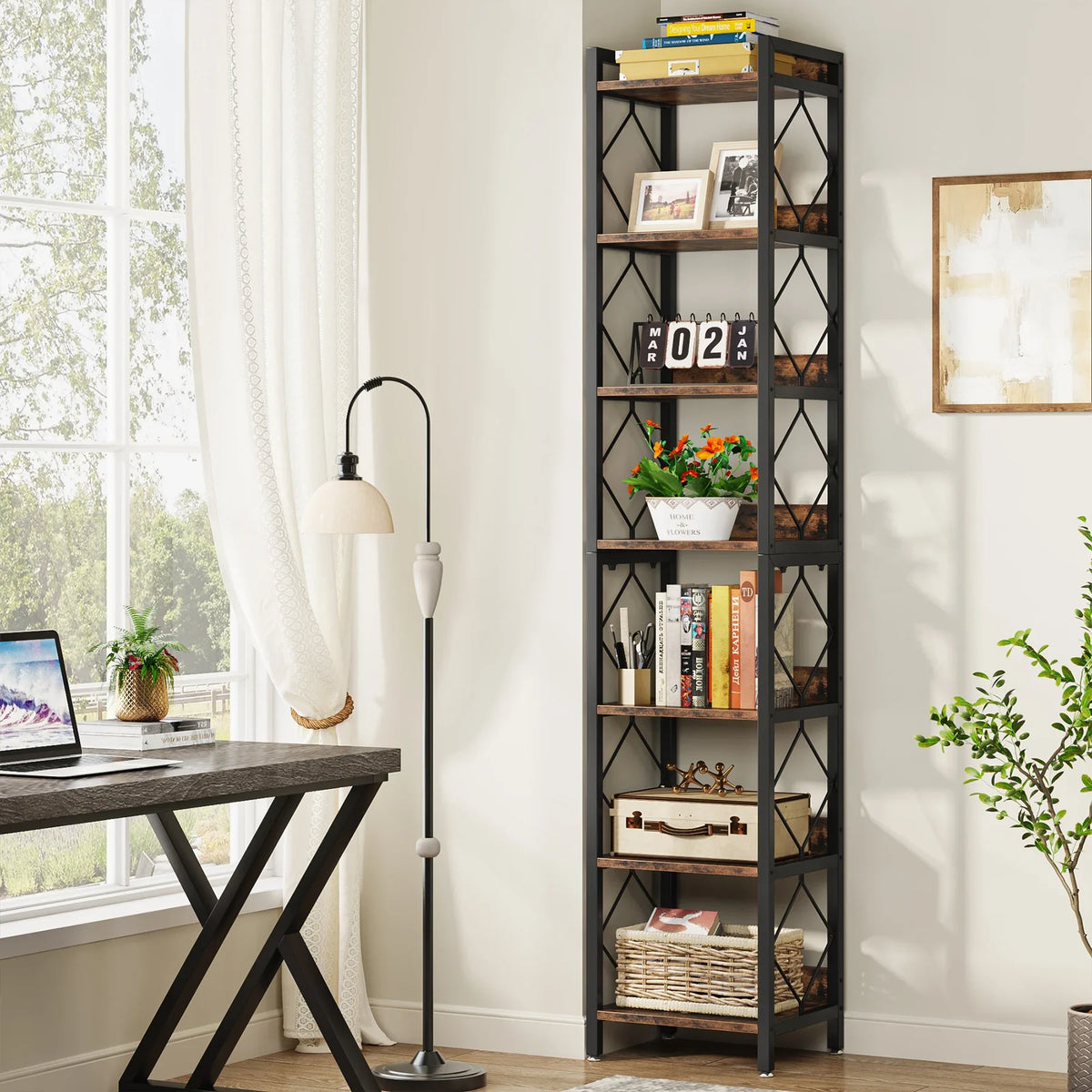 Tribesigns Tall Narrow Freestanding Bookshelf for Small Spaces