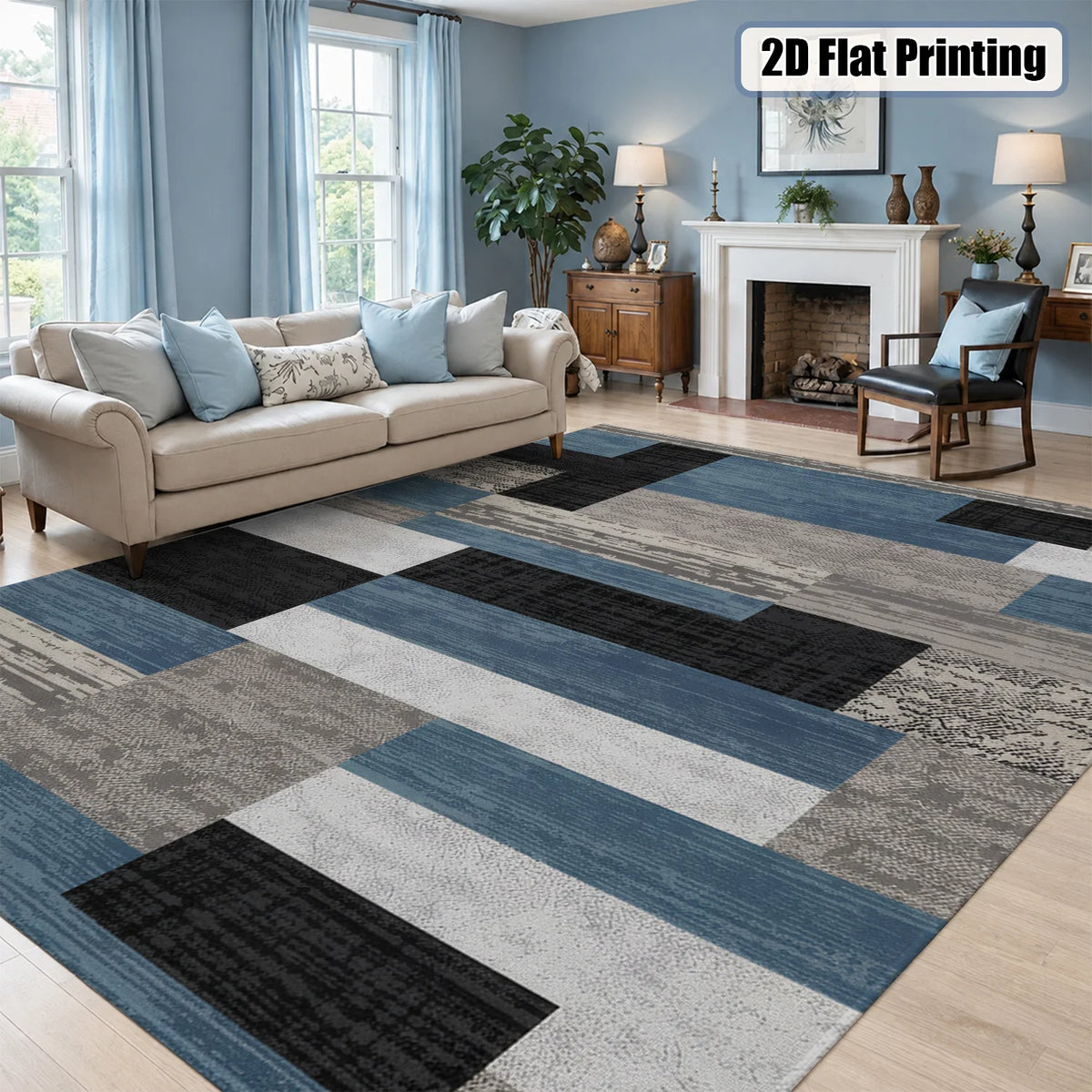Washable Velvet Low Pile Area Rug With Non Slip Backing