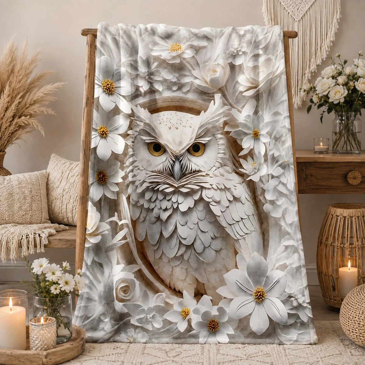 Fantasy Owl Printed Fluffy Throw Blanket for Cozy Home Decor