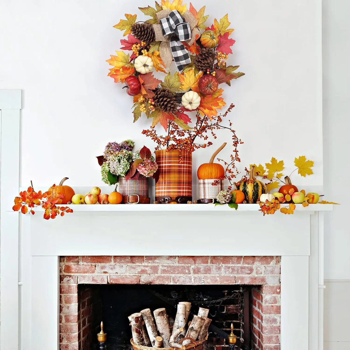 Garvee Autumn Pumpkin Wreath With Harvest Foliage For Door Decor