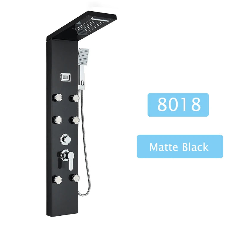 Shinesia LED Shower Panel With Massage Jets And Rainfall Faucet