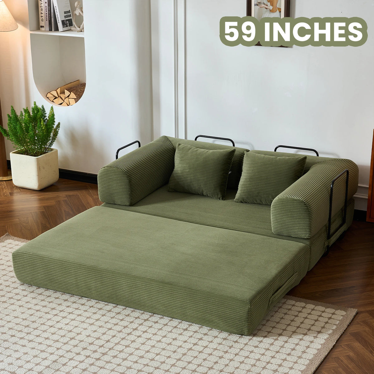 Foldable Convertible Futon Sleeper Sofa Bed With L Shaped Armrests