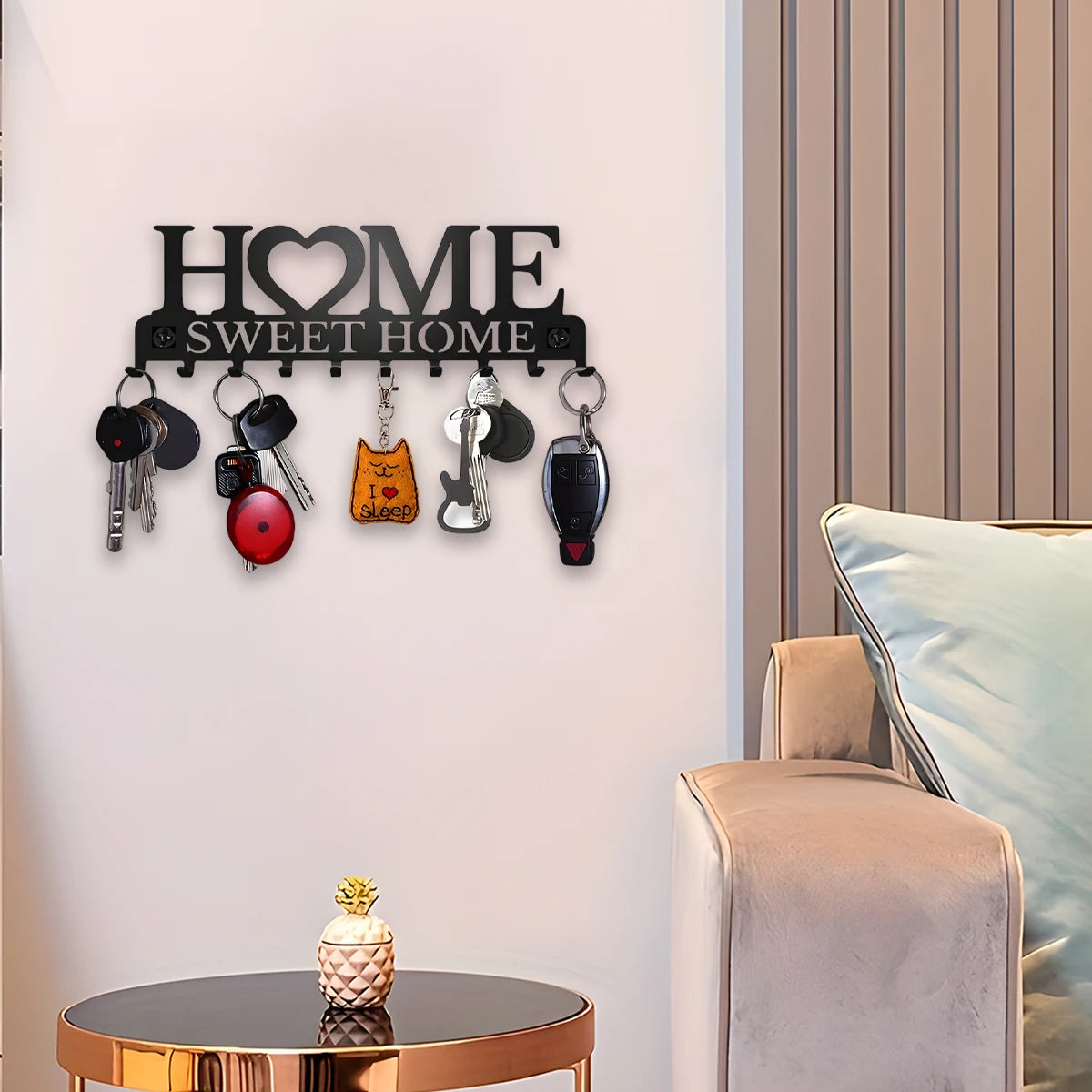 Wall Mounted Stainless Steel Key Holder Rack With Multiple Hooks