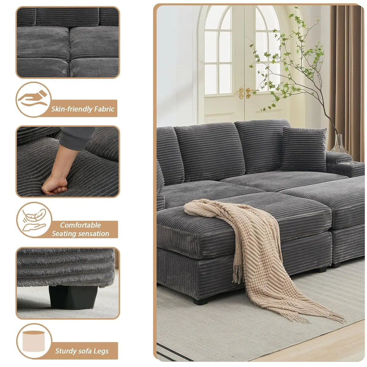 Oversized Double Chaise Lounge With Ottomans And Storage Cup Holders