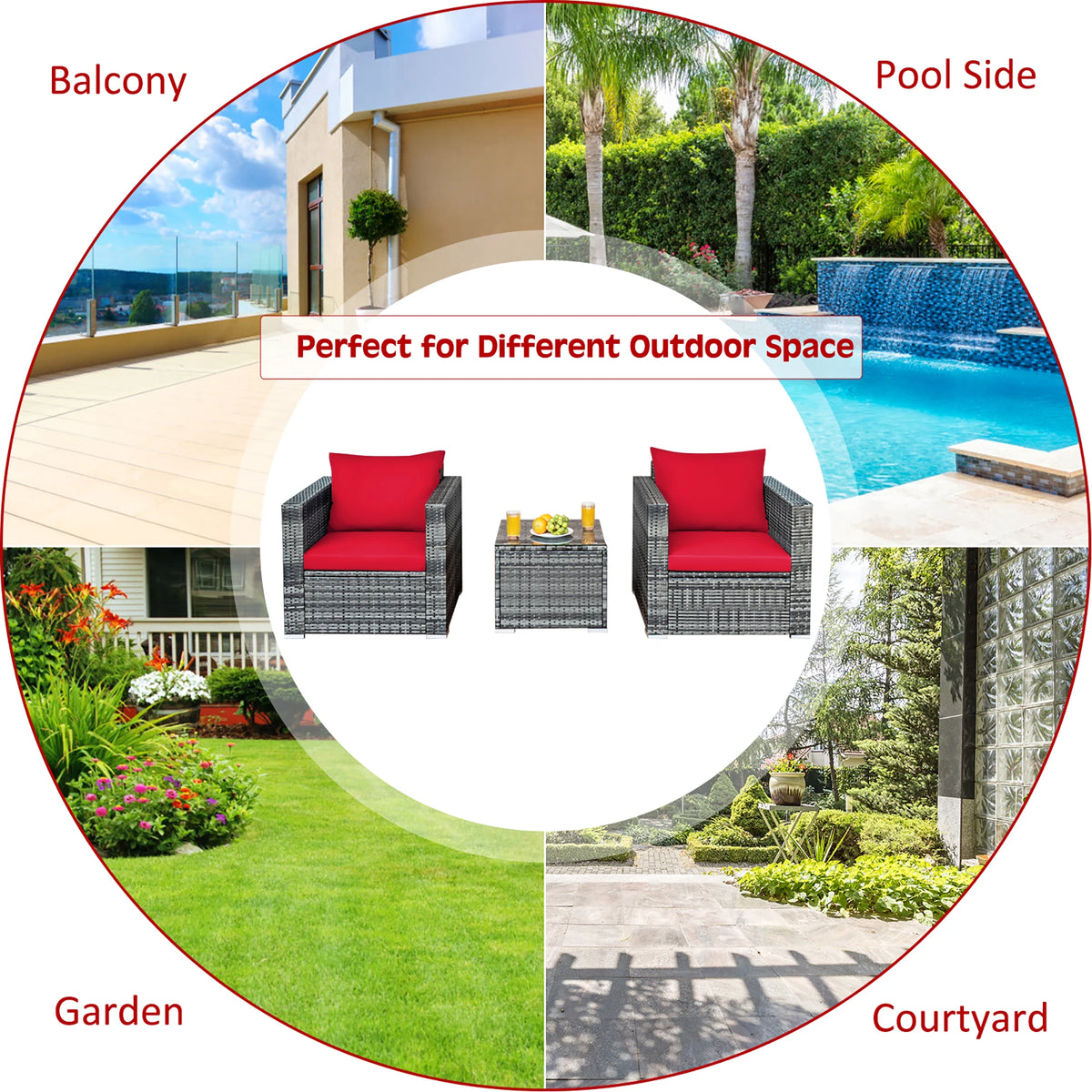 HOMASIS Outdoor Rattan Bistro Furniture Set With Cushioned Seating