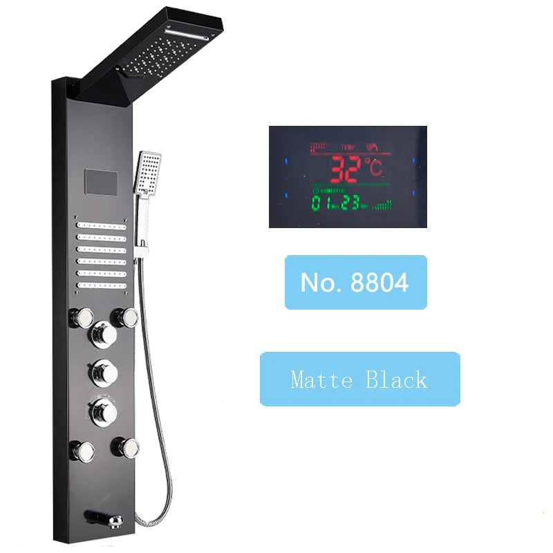 Shinesia LED Shower Panel With Massage Jets And Rainfall Faucet