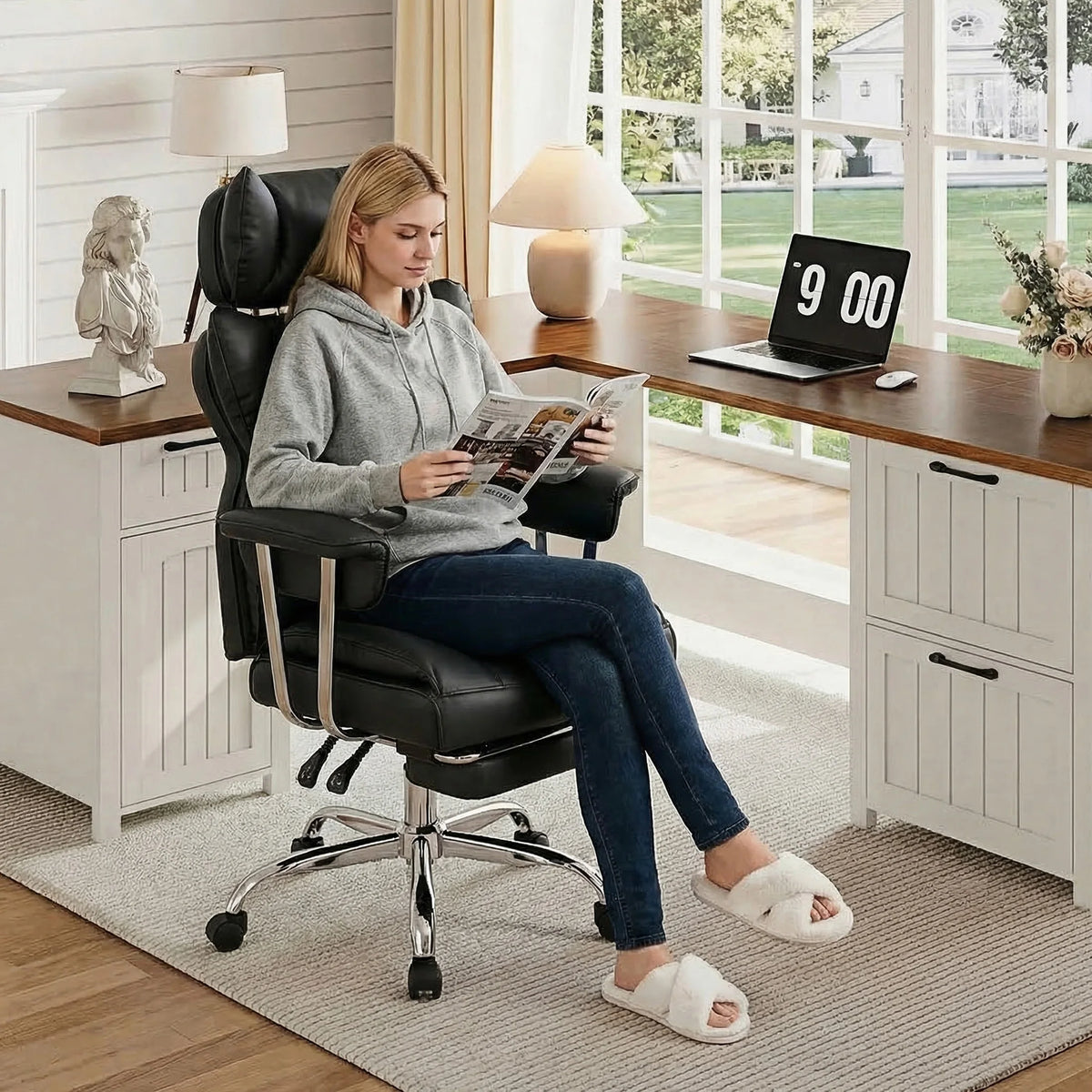 JHK Ergonomic Reclining Office Chair With Footrest And Adjustable Height