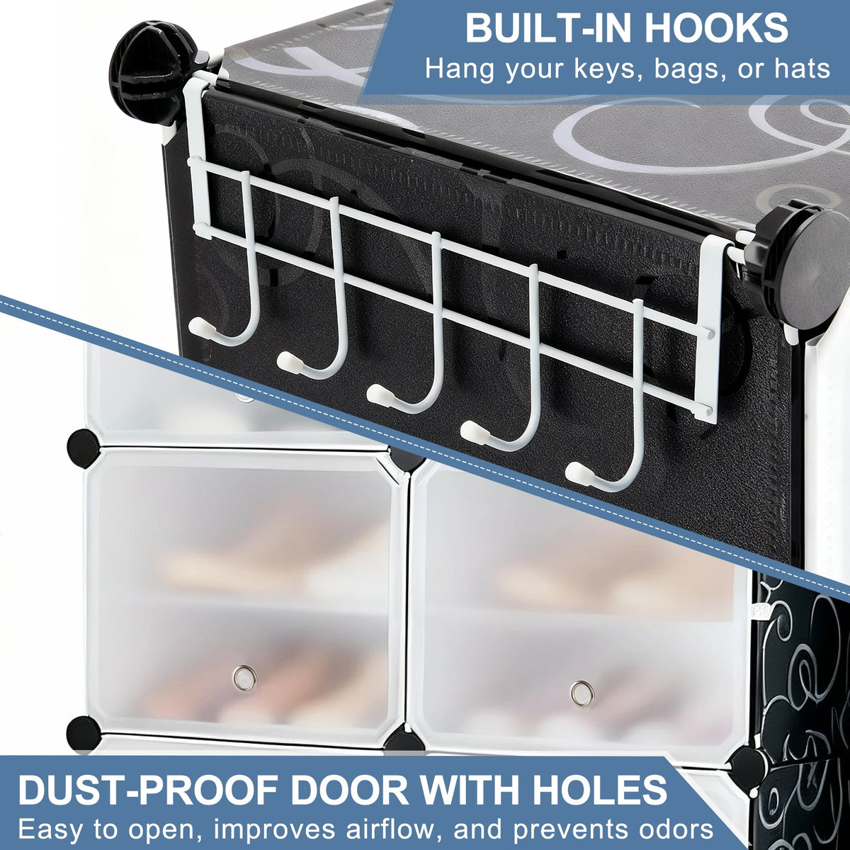 JHK Stackable Shoe Storage Cabinet With Door And Shelves