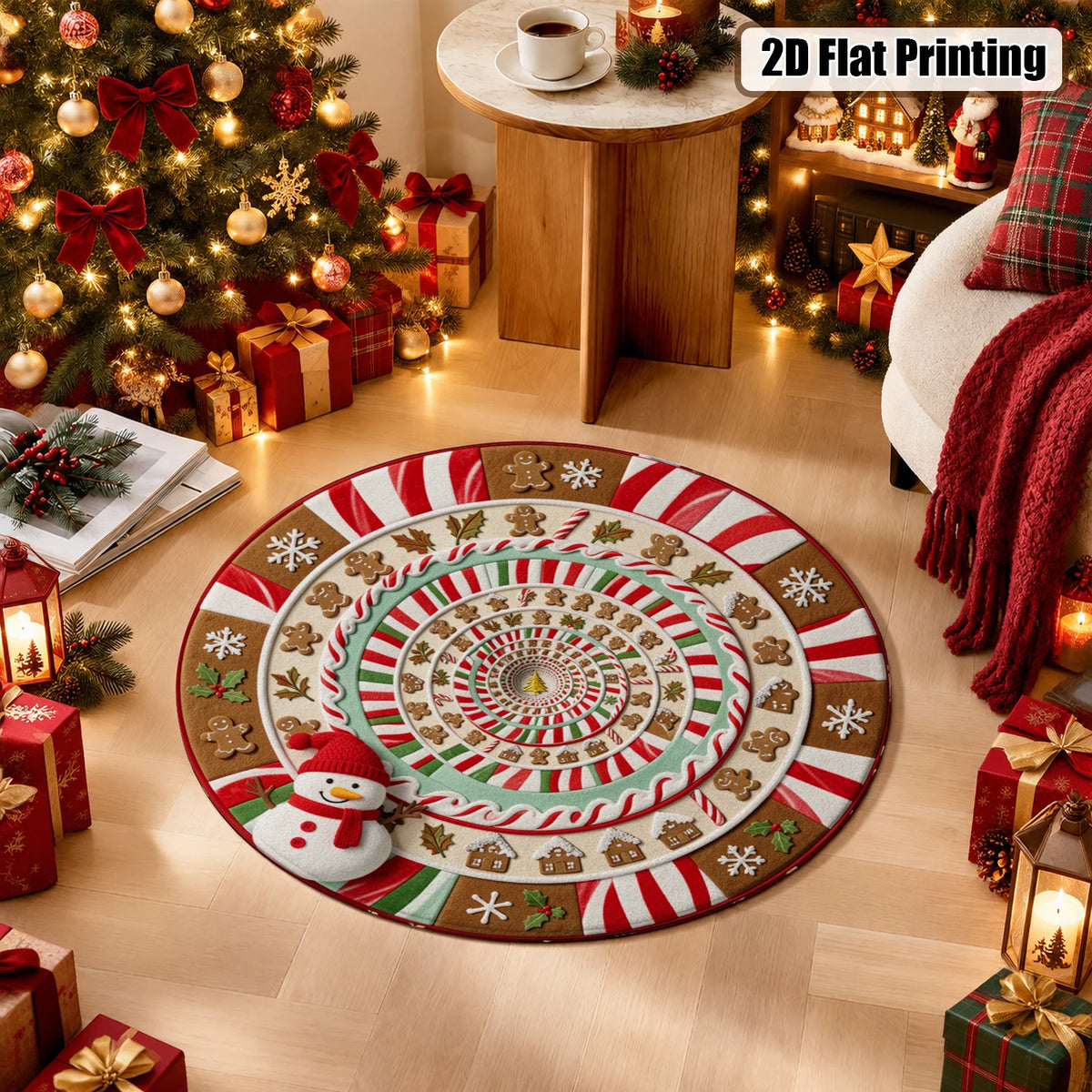 Christmas Candy Cane Gingerbread Snowman Snowflake Washable Velvet Area Rug